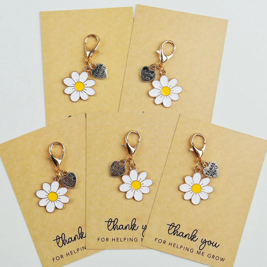 Plant Parent Free - Enamel Daisy Keychains With Thank You